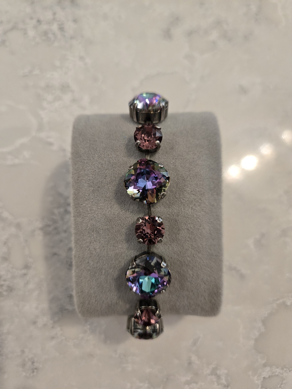 12 MM Vitrail Light And 8 MM Iris Swarovski Bracelet - Antique Silver Setting